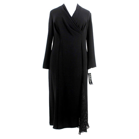 S L Fashions NEW $126 Sz 14W Black Asymmetric Sheer Beaded Accents Poly Dress