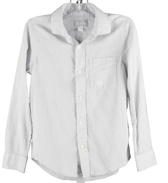 Place Sz M 7/8 Gray Soft Texture Button Up 100% Cotton Boys Shirt
