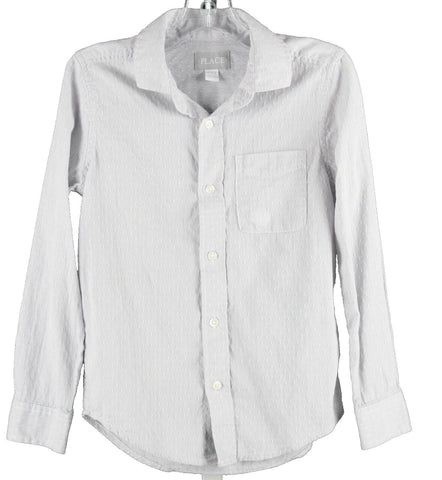 Place Sz M 7/8 Gray Soft Texture Button Up 100% Cotton Boys Shirt