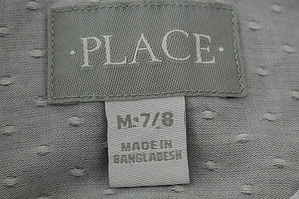 Place Sz M 7/8 Gray Soft Texture Button Up 100% Cotton Boys Shirt