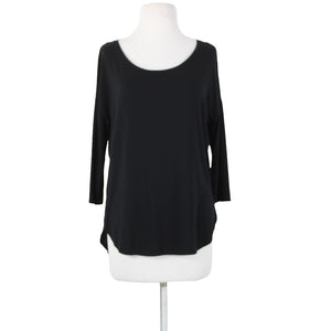 Magaschoni Sz S Black Hi Low Round Neck Hem 3/4 Sleeve Rayon Spandex Top