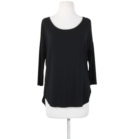 Magaschoni Sz S Black Hi Low Round Neck Hem 3/4 Sleeve Rayon Spandex Top