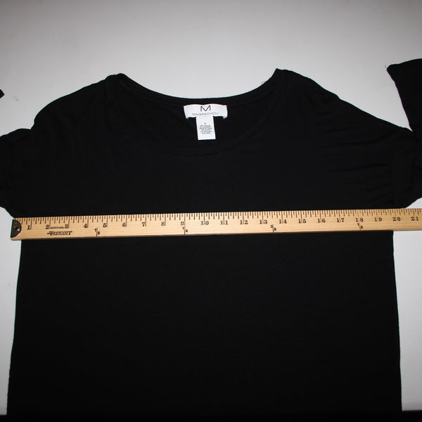 Magaschoni Sz S Black Hi Low Round Neck Hem 3/4 Sleeve Rayon Spandex Top