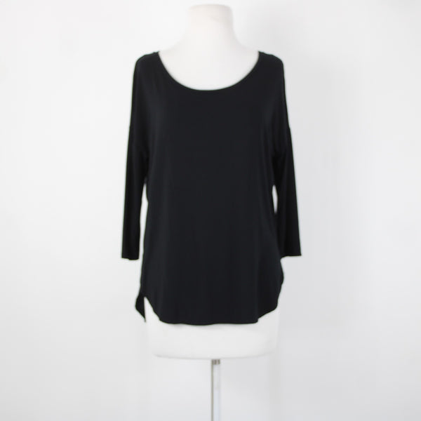 Magaschoni Sz S Black Hi Low Round Neck Hem 3/4 Sleeve Rayon Spandex Top