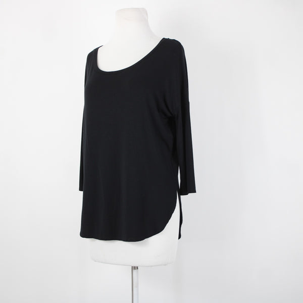 Magaschoni Sz S Black Hi Low Round Neck Hem 3/4 Sleeve Rayon Spandex Top