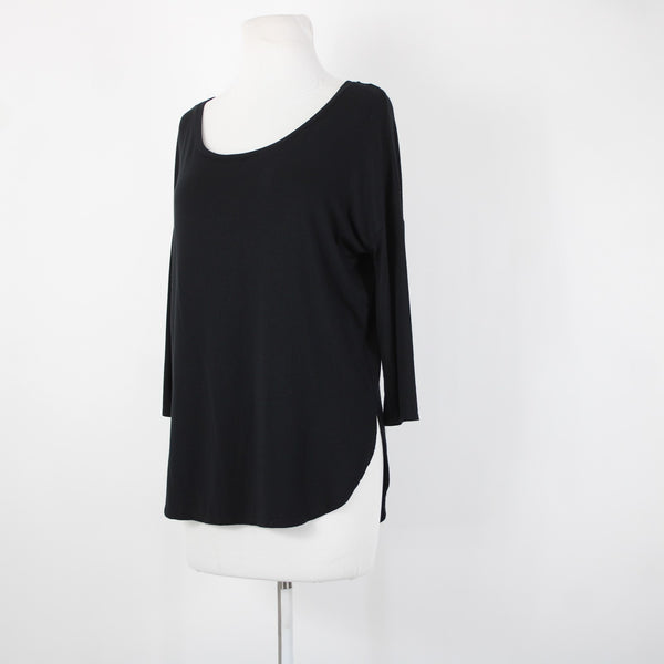 Magaschoni Sz S Black Hi Low Round Neck Hem 3/4 Sleeve Rayon Spandex Top