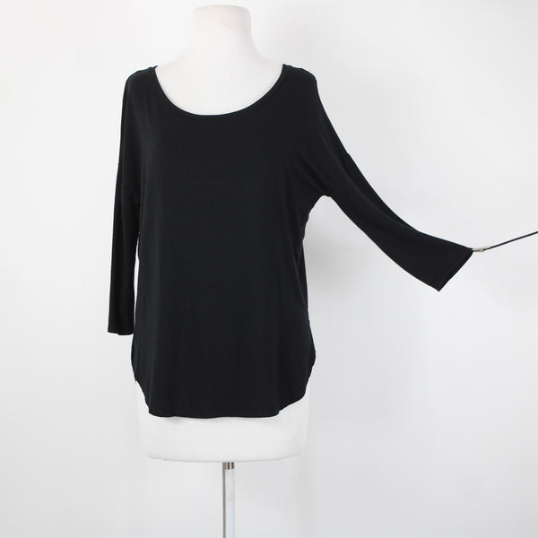 Magaschoni Sz S Black Hi Low Round Neck Hem 3/4 Sleeve Rayon Spandex Top