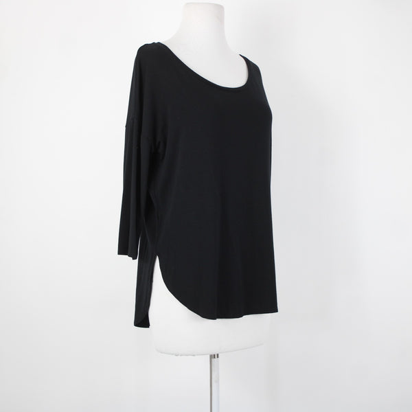 Magaschoni Sz S Black Hi Low Round Neck Hem 3/4 Sleeve Rayon Spandex Top