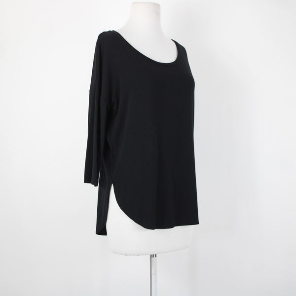 Magaschoni Sz S Black Hi Low Round Neck Hem 3/4 Sleeve Rayon Spandex Top
