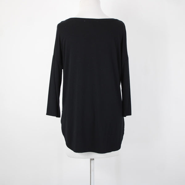 Magaschoni Sz S Black Hi Low Round Neck Hem 3/4 Sleeve Rayon Spandex Top