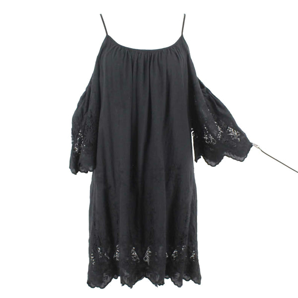 4 Si3NNA Sz S Black Lined Embroidered Lace Cold Shoulder Rayon Dress