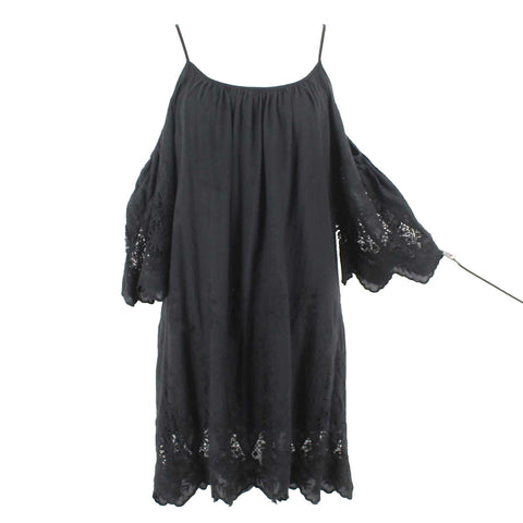 4 Si3NNA Sz S Black Lined Embroidered Lace Cold Shoulder Rayon Dress