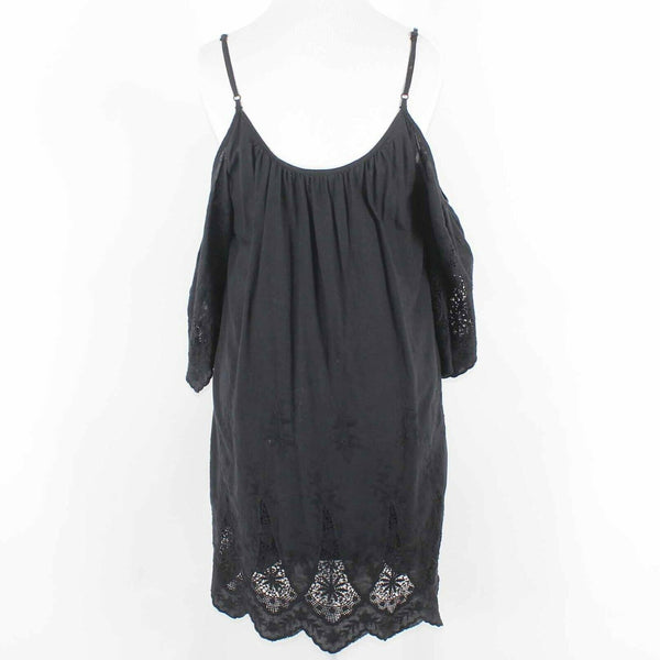4 Si3NNA Sz S Black Lined Embroidered Lace Cold Shoulder Rayon Dress
