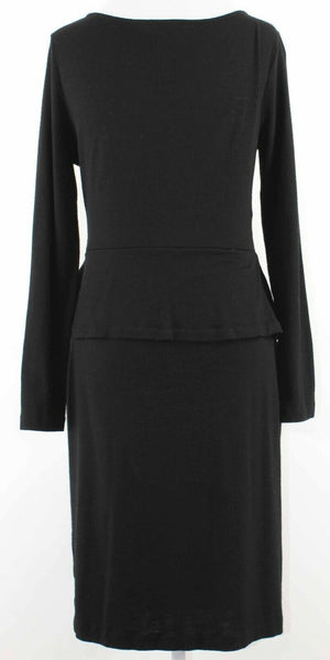 Talbots Sz S Black Faux Wrap Ruffle Waist V Neck Wool Blend Knit Dress
