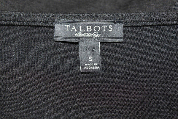 Talbots Sz S Black Faux Wrap Ruffle Waist V Neck Wool Blend Knit Dress