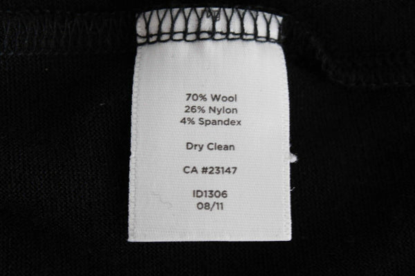 Talbots Sz S Black Faux Wrap Ruffle Waist V Neck Wool Blend Knit Dress