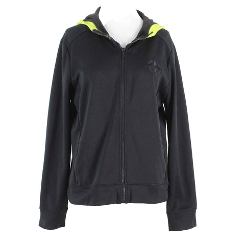 L-RL Ralph Lauren Sz M Black Neon Green Hood Zip Up Cotton Blend Jacket