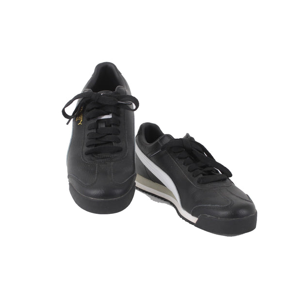 Puma Sneakers Roma Sz 9.5 Black White Gold Logo Lace Up Leather Sneakers