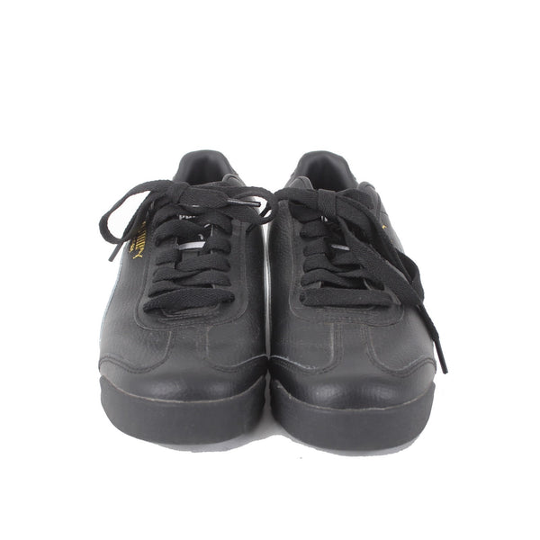Puma Sneakers Roma Sz 9.5 Black White Gold Logo Lace Up Leather Sneakers