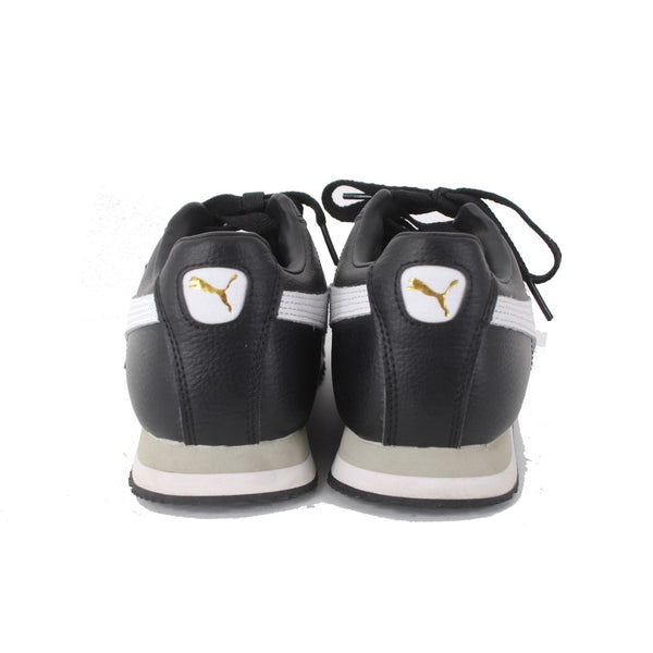 Puma Sneakers Roma Sz 9.5 Black White Gold Logo Lace Up Leather Sneakers