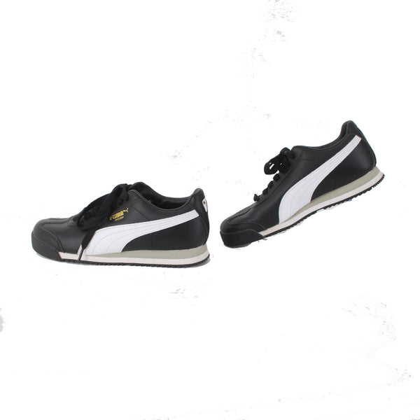 Puma Sneakers Roma Sz 9.5 Black White Gold Logo Lace Up Leather Sneakers