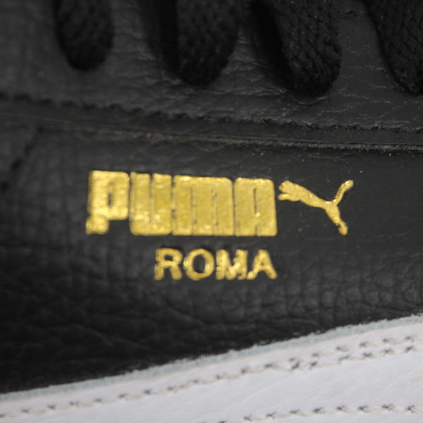Puma Sneakers Roma Sz 9.5 Black White Gold Logo Lace Up Leather Sneakers