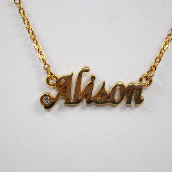 ALISON NEW Name Goldtone Rhinestone Accent 14.5" w 4.5 Multi Ring Ext Necklace