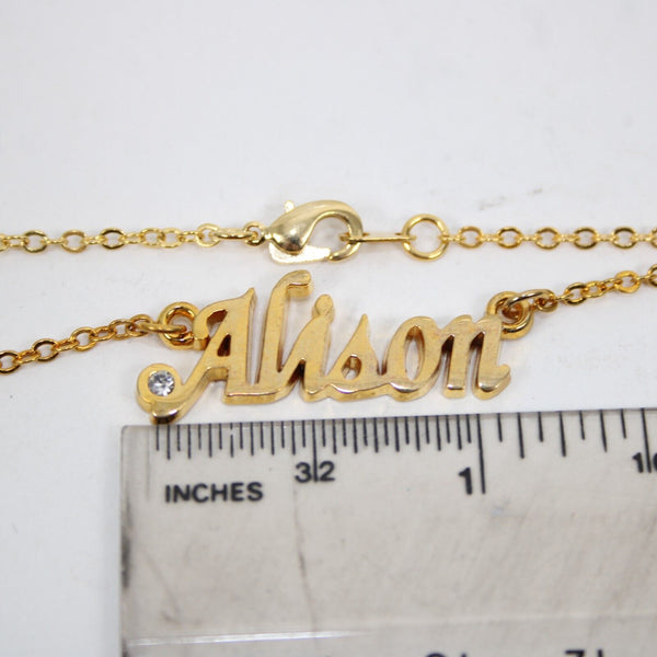 ALISON NEW Name Goldtone Rhinestone Accent 14.5" w 4.5 Multi Ring Ext Necklace