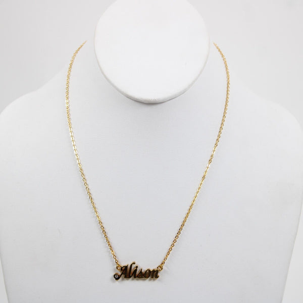 ALISON NEW Name Goldtone Rhinestone Accent 14.5" w 4.5 Multi Ring Ext Necklace