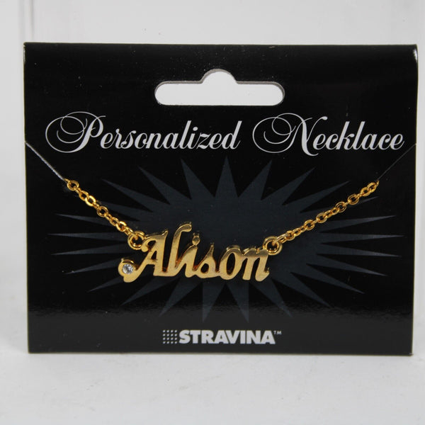 ALISON NEW Name Goldtone Rhinestone Accent 14.5" w 4.5 Multi Ring Ext Necklace