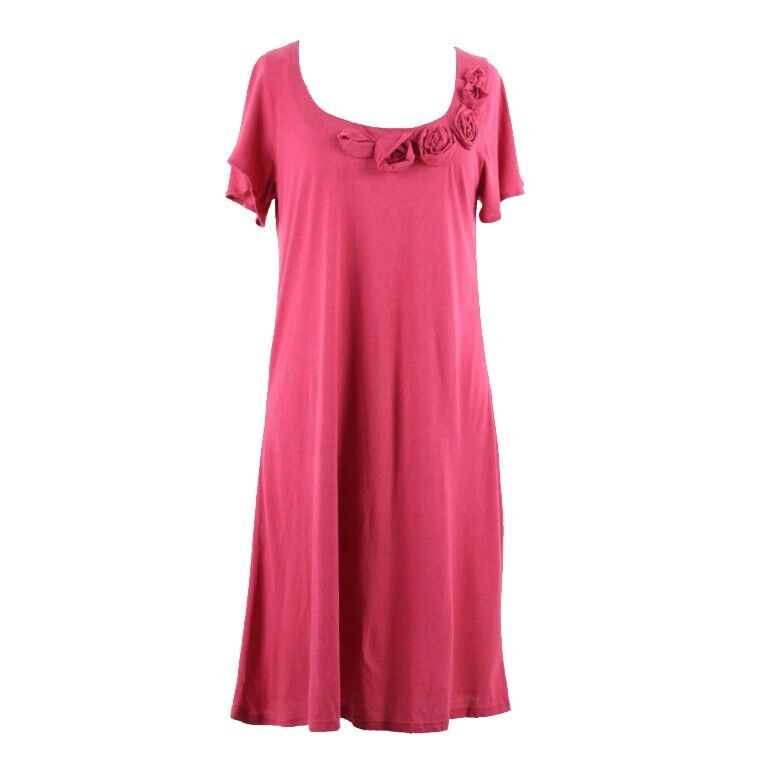 Lucky Brand NEW $89 Sz S Burgundy Pink Applique Neckline Cotton Blend Dress