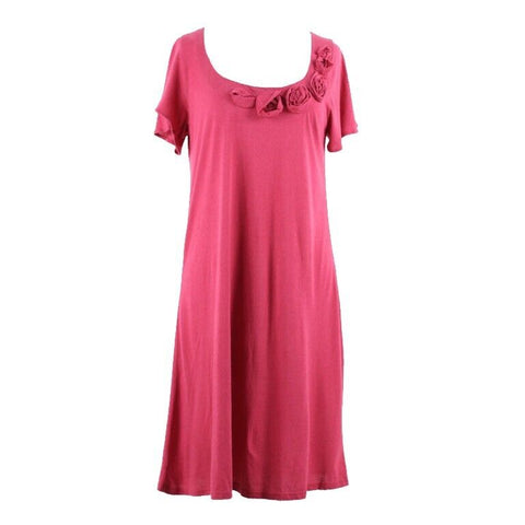 Lucky Brand NEW $89 Sz S Burgundy Pink Applique Neckline Cotton Blend Dress