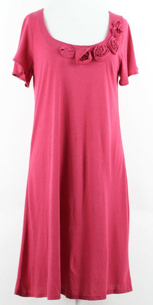 Lucky Brand NEW $89 Sz S Burgundy Pink Applique Neckline Cotton Blend Dress