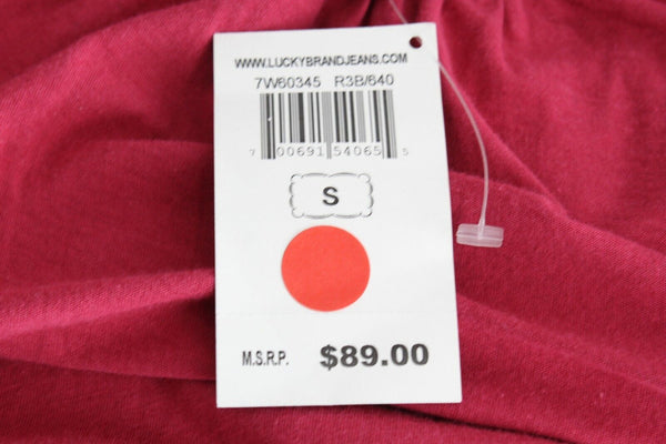 Lucky Brand NEW $89 Sz S Burgundy Pink Applique Neckline Cotton Blend Dress