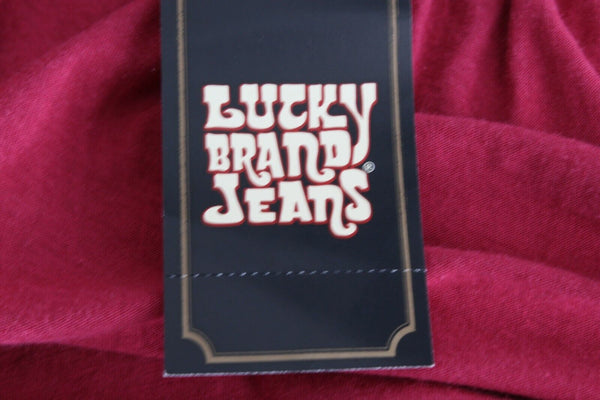 Lucky Brand NEW $89 Sz S Burgundy Pink Applique Neckline Cotton Blend Dress