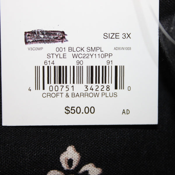 Croft Barrow Dress NEW $50 Sz 3X Black White Tan Unlined Linen Rayon Dress