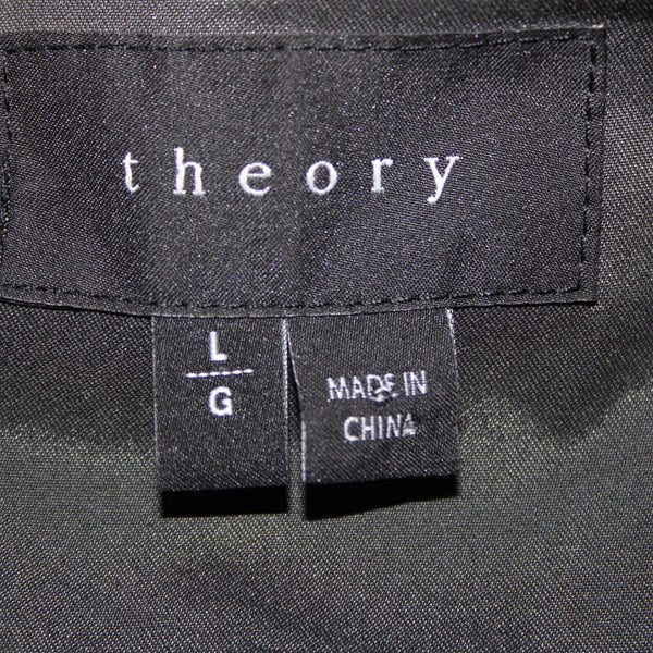 Theory Sz L Gray Black Leather Sleeves Virgin Wool Nylon Cashmere Wrap Sweater