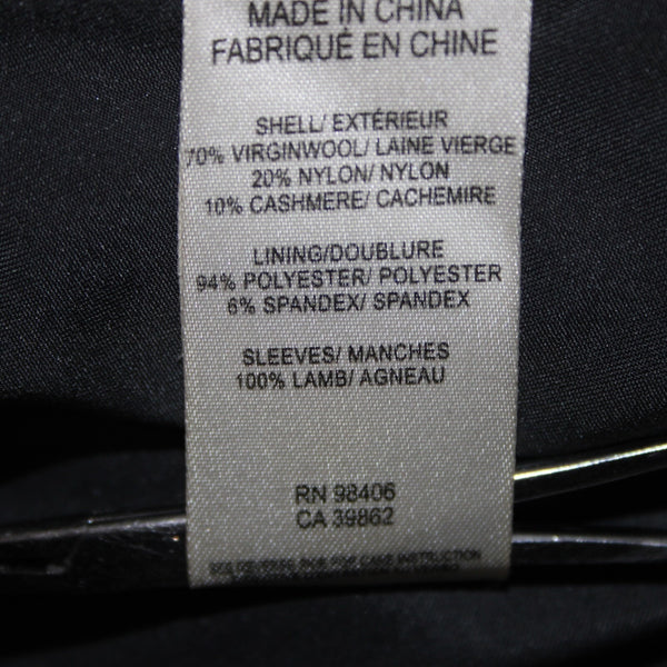 Theory Sz L Gray Black Leather Sleeves Virgin Wool Nylon Cashmere Wrap Sweater
