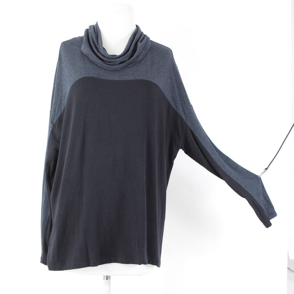 Cabi Sz S Navy Blue Black Color Block Turtleneck Long Sleeve Rayon Spandex Top
