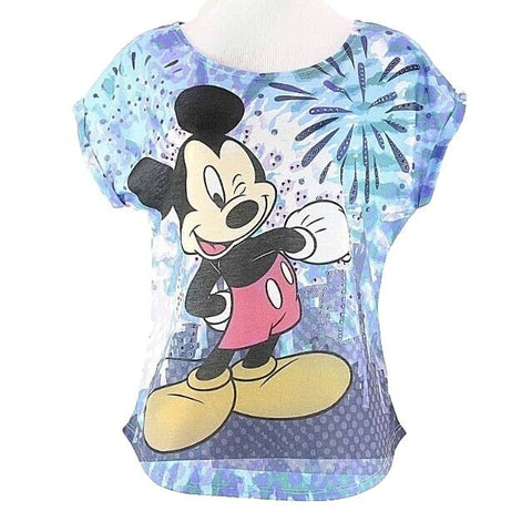 Disney Mickey Mouse NEW Sz M (7-9) Blue Multi Polyester Rhinestone Top