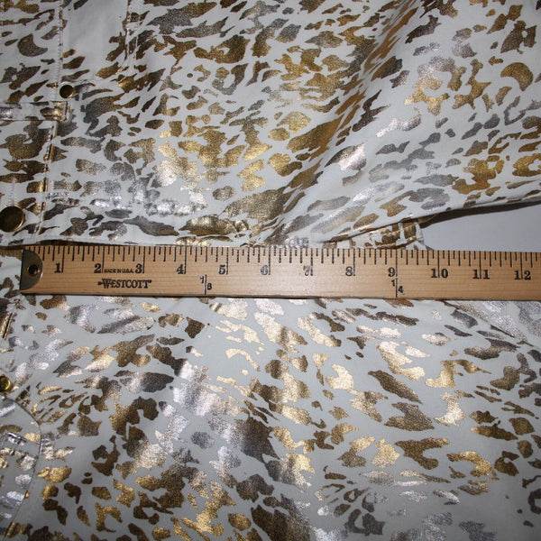 Chicos Platinum Denim Sz 0.5 x 24 White Gold Silver Animal Print Cotton Jeans