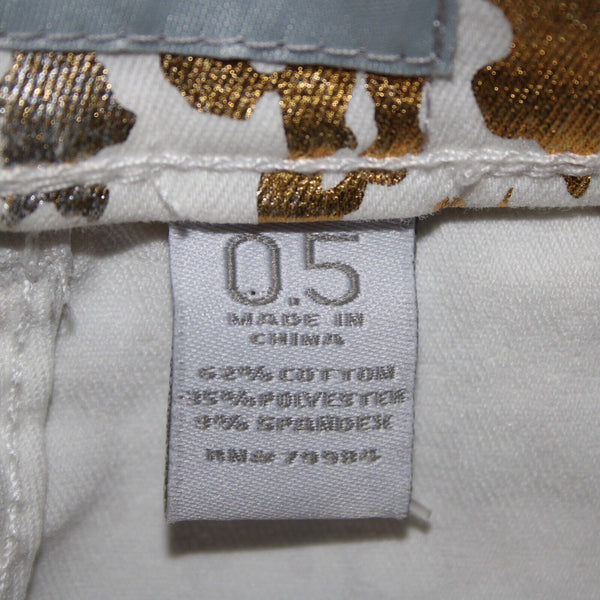 Chicos Platinum Denim Sz 0.5 x 24 White Gold Silver Animal Print Cotton Jeans