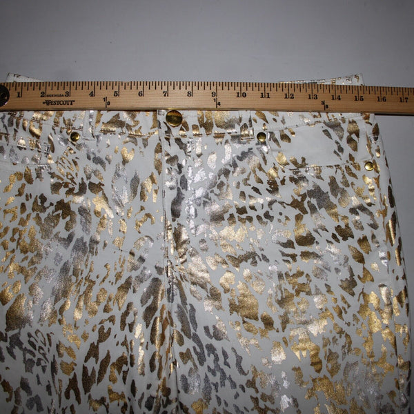 Chicos Platinum Denim Sz 0.5 x 24 White Gold Silver Animal Print Cotton Jeans