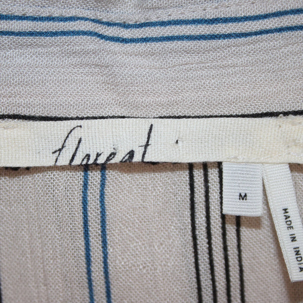 Anthropologie Top NEW Floreat Sz M Tan Black Blue Striped Boho 100% Rayon Top