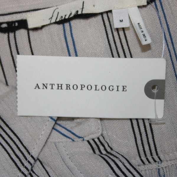 Anthropologie Top NEW Floreat Sz M Tan Black Blue Striped Boho 100% Rayon Top