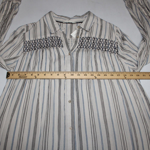 Anthropologie Top NEW Floreat Sz M Tan Black Blue Striped Boho 100% Rayon Top