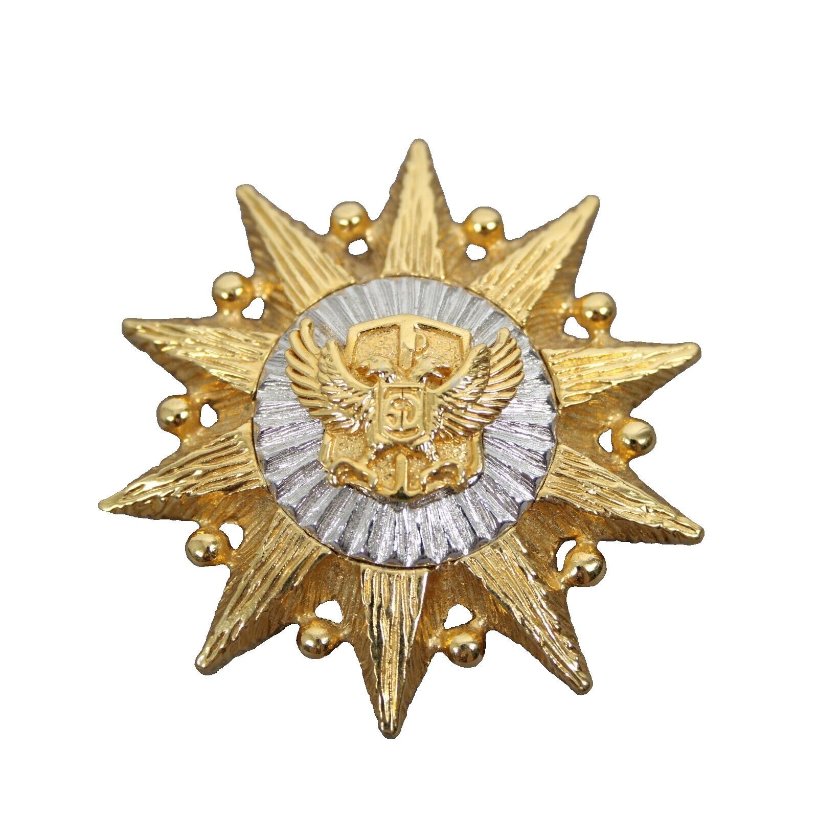 St John Goldtone Sun Burst Logo Eagle 1.75" Zipper Pull