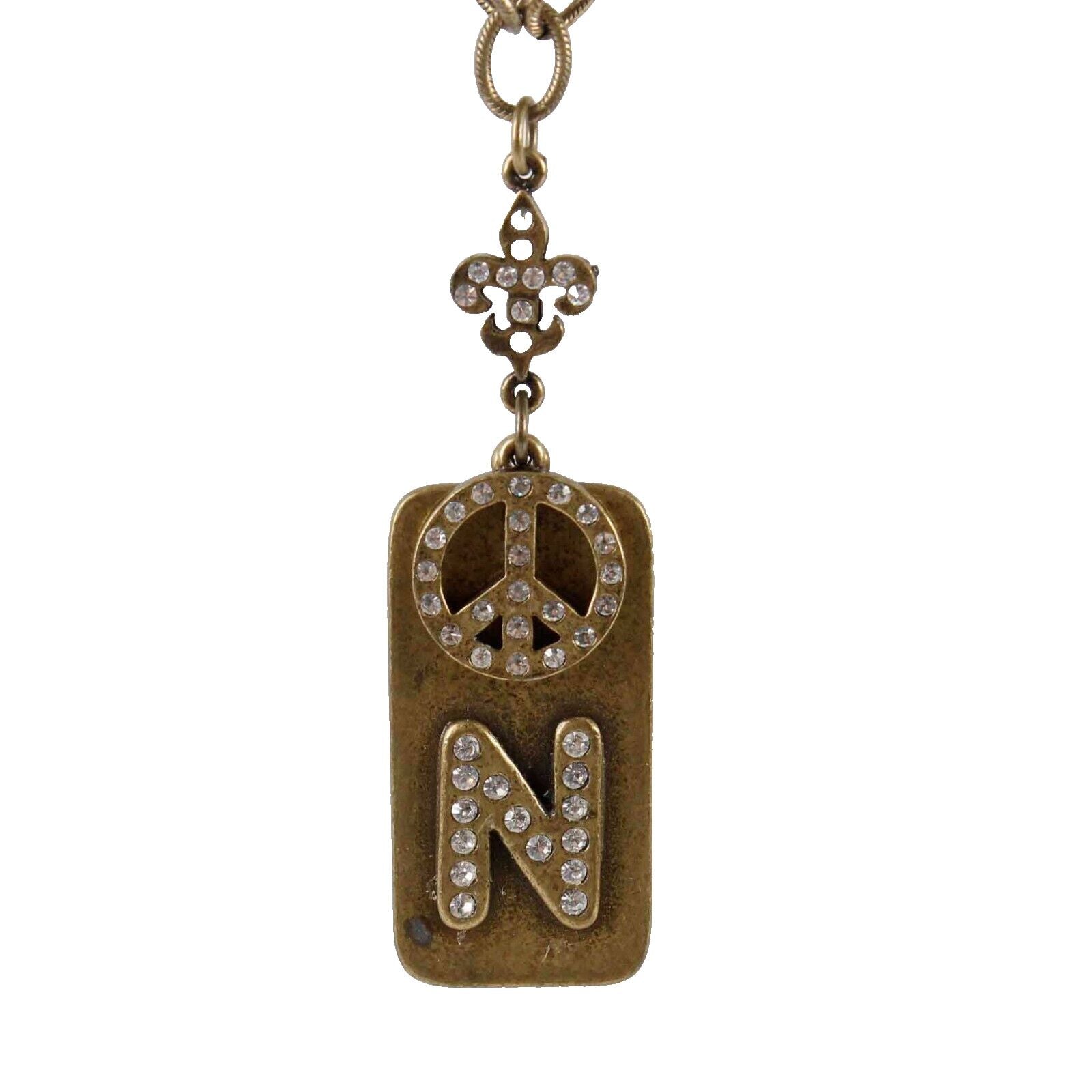 SiSi Amber Sz 16.5in Brass Dog Tag Rhinestone N Charms Pendant Necklace