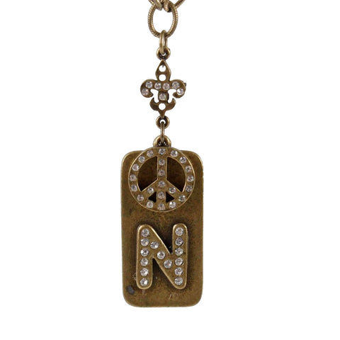SiSi Amber Sz 16.5in Brass Dog Tag Rhinestone N Charms Pendant Necklace