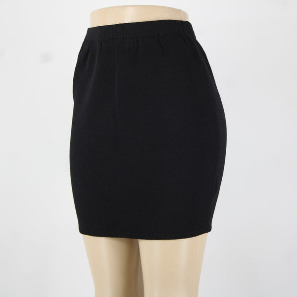 St John Separates Sz 2 Black Elastic Waist Santana Knit Short Skirt